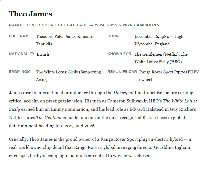 Range Rover Commercial Actor in 2026